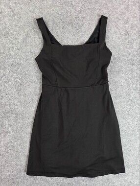 Sleek Black Square-Neck Athletic  Dress Built Jn Shorts Workout